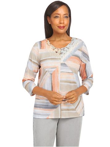 Alfred Dunner® Stonehenge Stripe Pattern Knit Top - Image 1 of 4