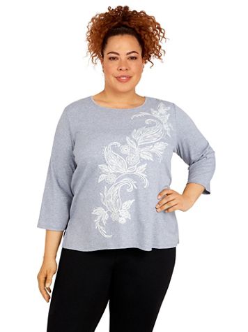 Alfred Dunner® Stonehenge Floral Leaf Embroidery Knit Top - Image 1 of 4