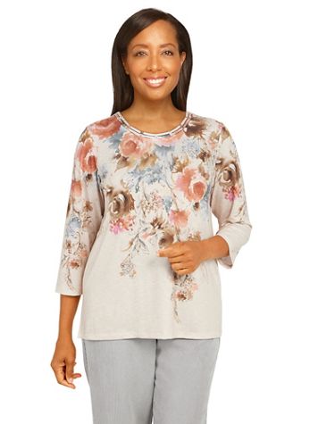 Alfred Dunner® Stonehenge Watercolor Floral Print Top - Image 5 of 5