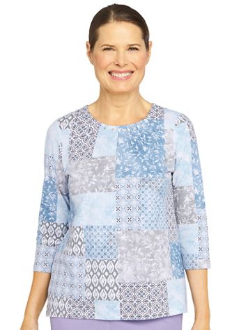 Alfred Dunner® Victoria Falls Monotone Print Knit Top - Image 1 of 4