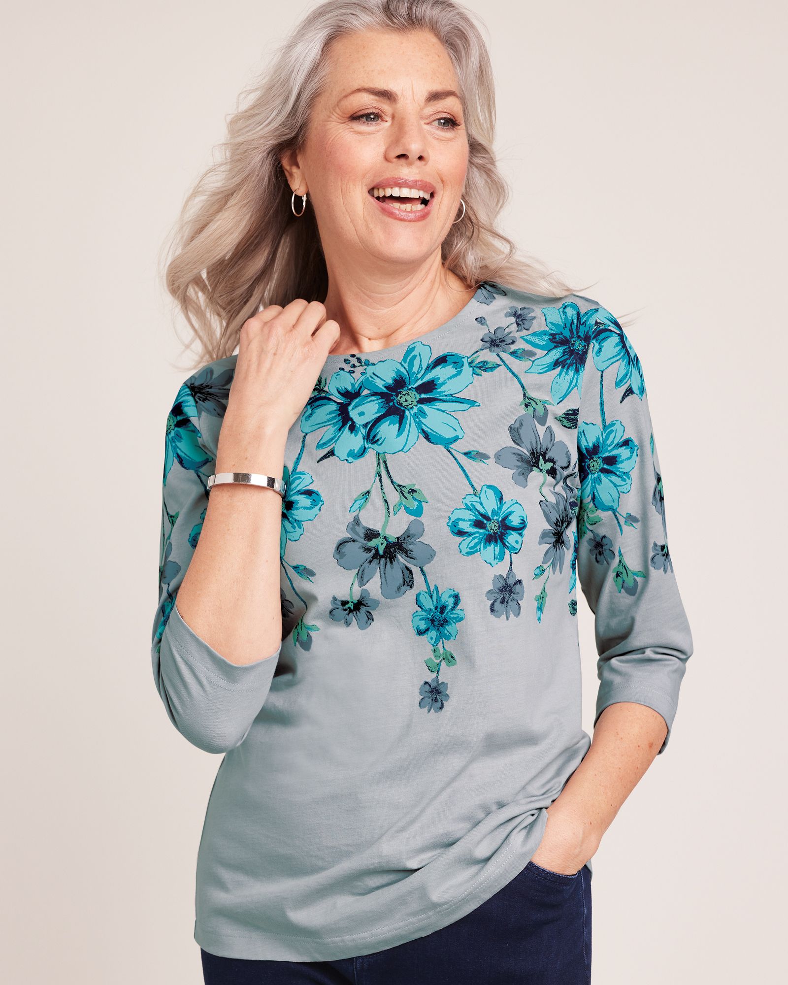 Floral Border Knit Top