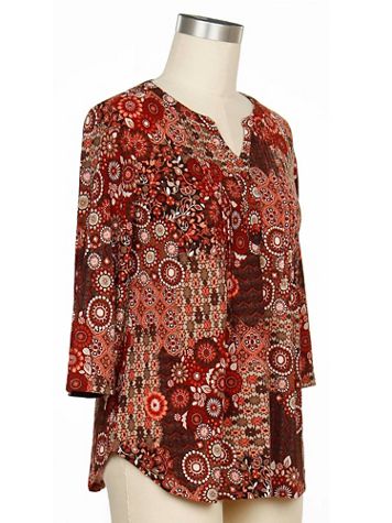 Southern Lady Knit PullOver 3/4 Sleeve Print Top - Image 1 of 1