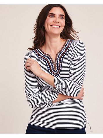 Alfred Dunner® Moody Blues Embroidered Neckline Stripe Top - Image 6 of 6