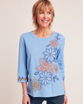 Alfred Dunner® Moody Blues Floral Embroidery Top