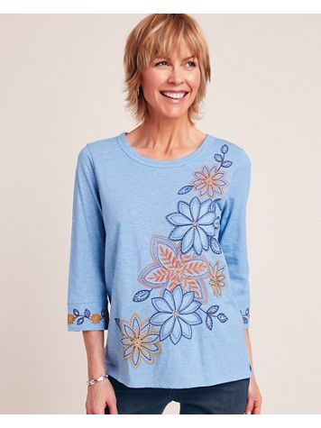 Alfred Dunner® Moody Blues Floral Embroidery Top - Image 5 of 5