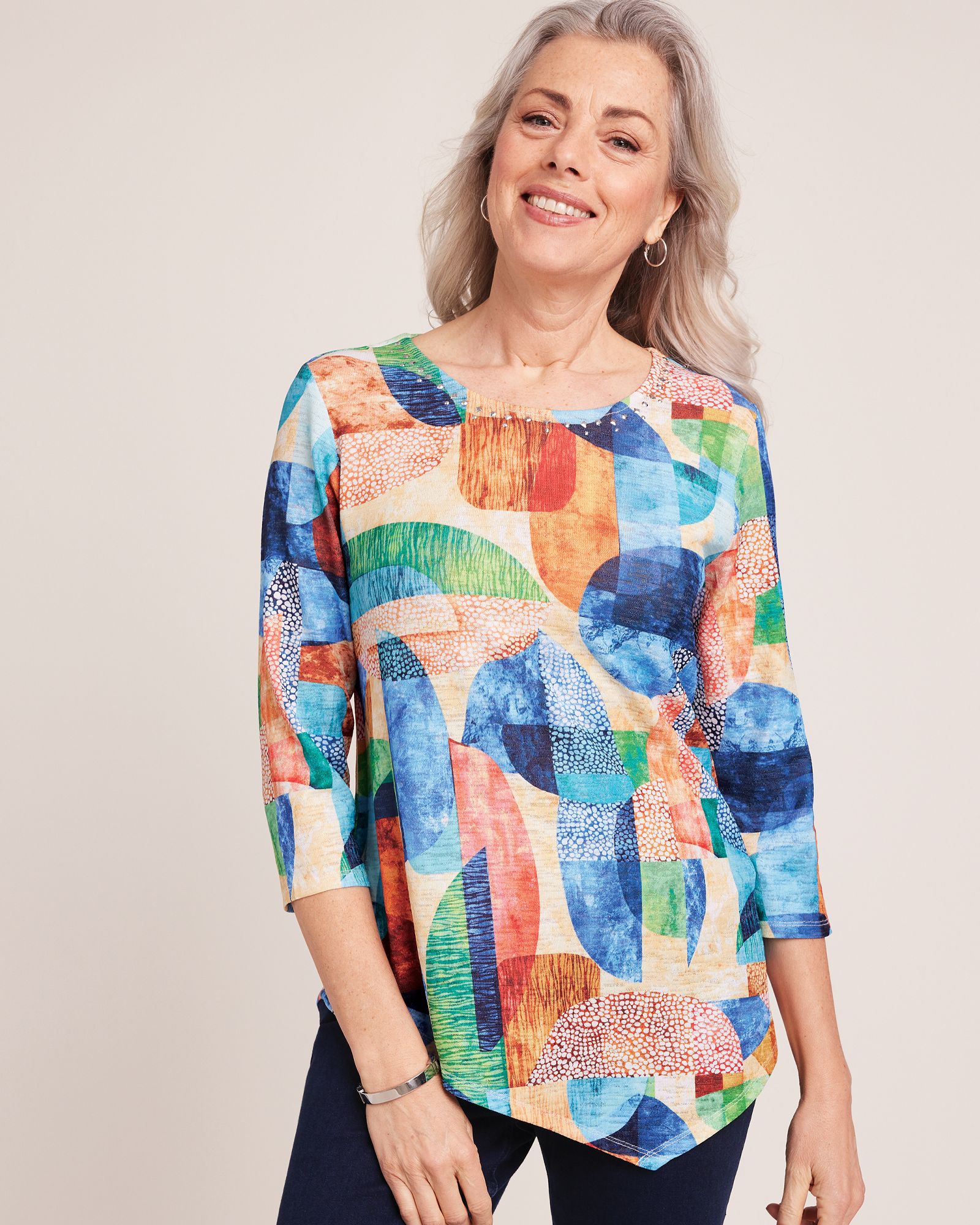 Alfred Dunner® Moody Blues Geometric Stained Glass Top