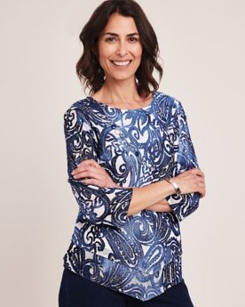 Alfred Dunner® Moody Blues Tie Dye Paisley Jacquard Top