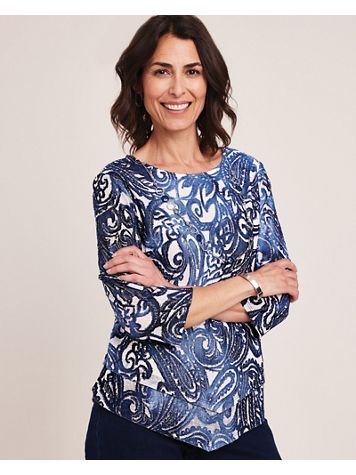 Alfred Dunner® Moody Blues Tie Dye Paisley Jacquard Top - Image 5 of 5