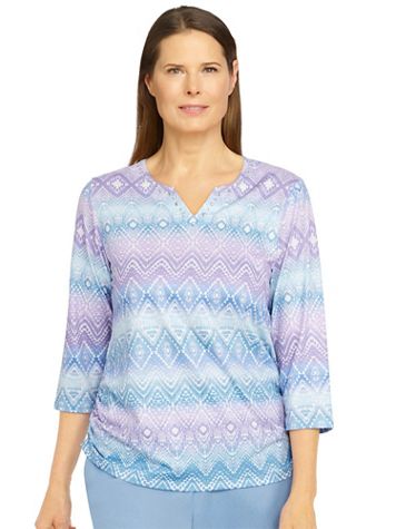 Alfred Dunner® Victoria Falls Diamond Stripe Pattern Print Top - Image 1 of 5