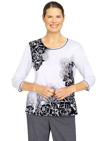 Alfred Dunner® Checking In Floral Knit Top - Image 1 of 1