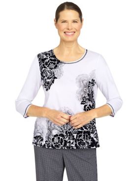 Alfred Dunner® Checking In Floral Knit Top