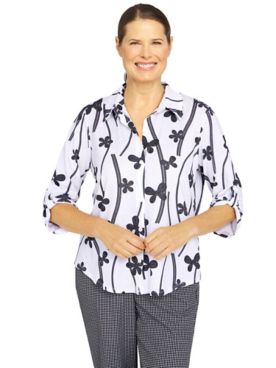 Alfred Dunner® Checking In Abstract Floral Knit Shirt