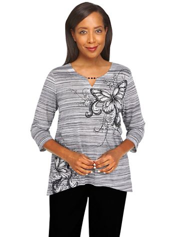 Alfred Dunner® Checking In Printed Space Dye Top - Image 1 of 1