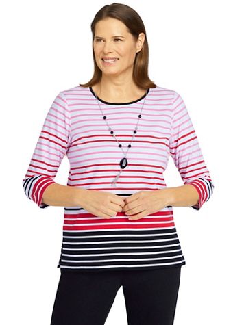Alfred Dunner® Checking In Border Stripe Top - Image 2 of 2