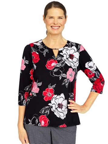 Alfred Dunner® Checking In Large Floral Print Top - Image 1 of 1