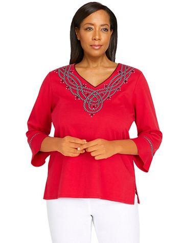 Alfred Dunner® Checking In Scroll Embroidery Top - Image 1 of 1