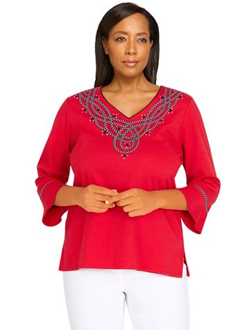 Alfred Dunner® Checking In Scroll Embroidery Top - Image 2 of 2