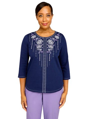 Alfred Dunner® Picture Perfect Two-Toned Embroidered Flower Top - Image 1 of 1