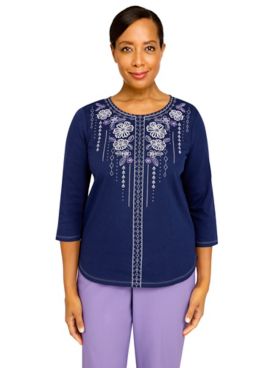 Alfred Dunner® Picture Perfect Two-Toned Embroidered Flower Top