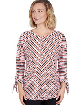 Ruby Rd® Coral Crush Mitered Stripe Top