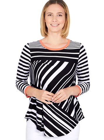 Ruby Rd® Coral Crush Graphic Stripe Print Top - Image 1 of 1