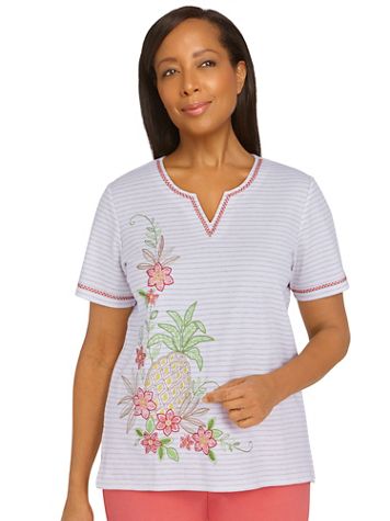 Alfred Dunner® Key Largo Pineapple Stripe Print Top - Image 2 of 2
