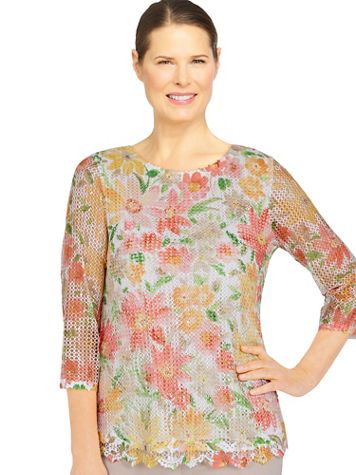 Alfred Dunner® Key Largo Mesh Floral Textured Top - Image 2 of 2