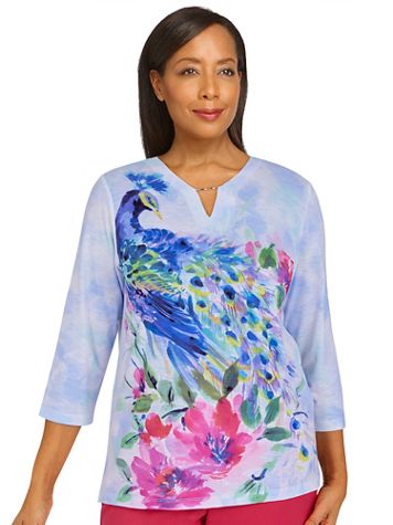 Alfred Dunner® Happy Hour Watercolor Peacock Knit Top - Image 2 of 2
