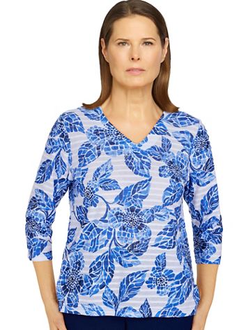 Alfred Dunner® Happy Hour Mosaic Floral Ruffle Knit Top - Image 1 of 1