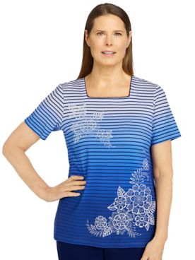 Alfred Dunner® Happy Hour Ombre Striped Floral Knit Top