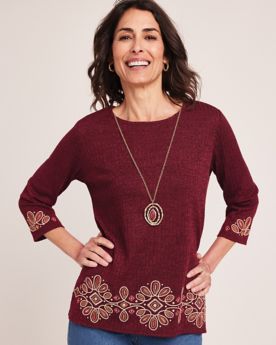 Alfred Dunner® Mulberry Street Medallion Border Embroidery Top