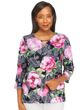 Alfred Dunner® Classic Split Neck Paisley Floral Top