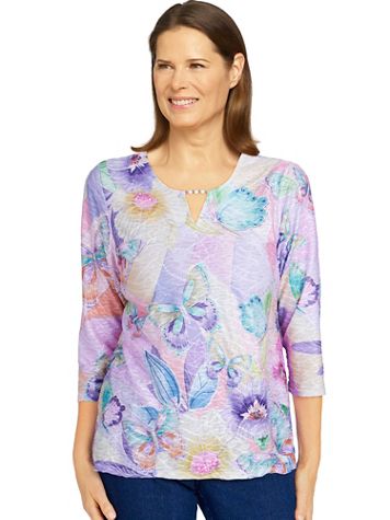 Alfred Dunner® Classic Butterfly Colorblock Split Neck Top - Image 1 of 1