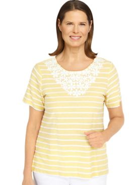 Alfred Dunner® Cool Vibrations Embroidered Split Neck Tee