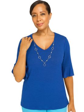 Alfred Dunner® Cool Vibrations Soft Fit Three Quarter Sleeve Top with Detachable Necklace