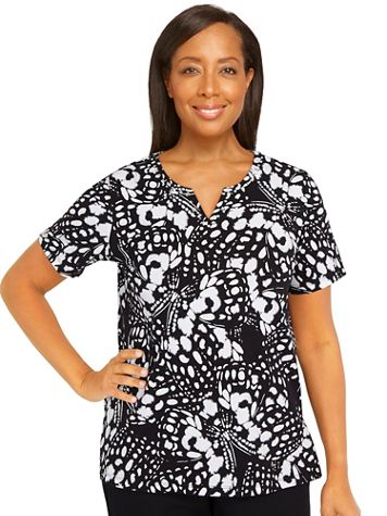 Alfred Dunner® Summer In The City Abstract Butterfly Split Neck Top - Image 1 of 1