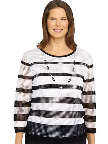 Alfred Dunner® Summer In The City Mesh Stripe Top with Necklace - Image 1 of 1