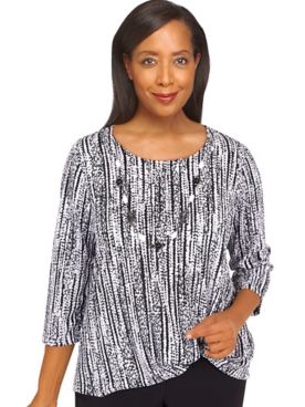 Alfred Dunner® Summer In The City Vertical Twist Hem Top with Necklace