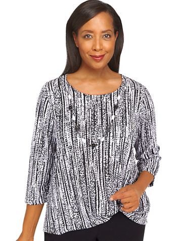 Alfred Dunner® Summer In The City Vertical Twist Hem Top with Necklace - Image 2 of 2