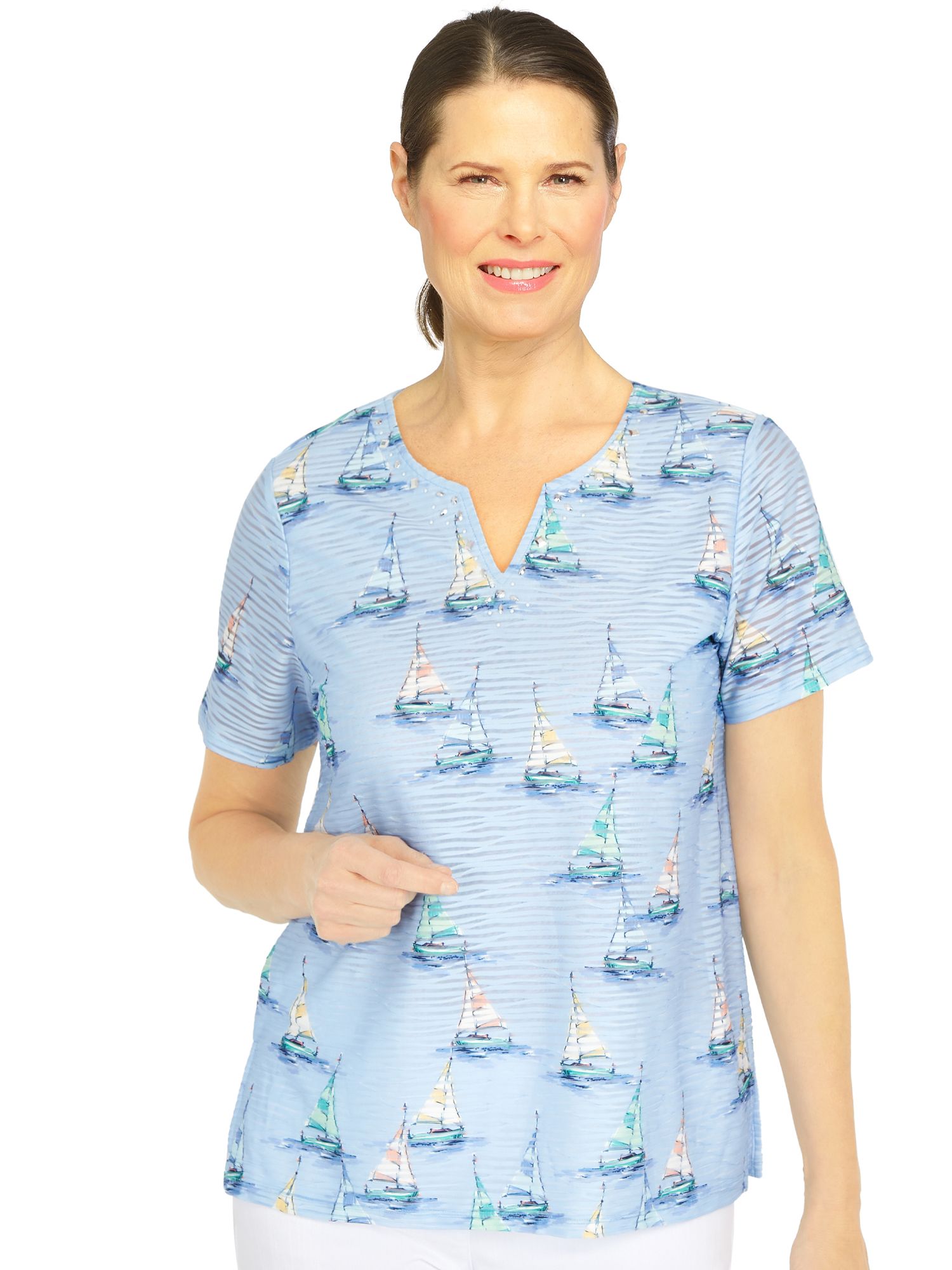 Alfred Dunner® Set Sail Sailboat Split Neck Top