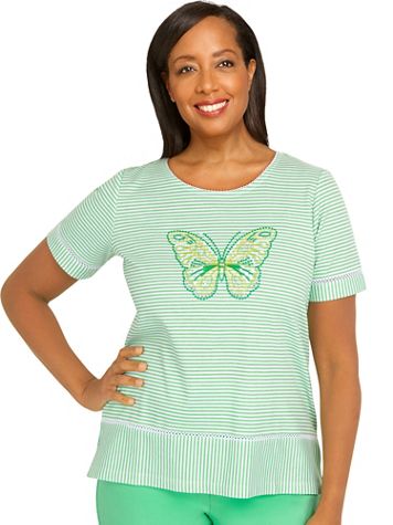 Alfred Dunner® Tropic Zone Butterfly Mini Stripe Top - Image 2 of 2