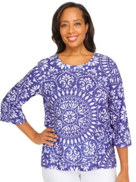 Alfred Dunner® Tropic Zone Medallion Crew Neck Top