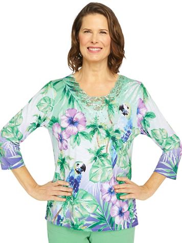 Alfred Dunner® Tropic Zone Parrot Tropical Top - Image 2 of 2