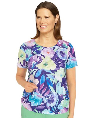 Alfred Dunner® Tropic Zone Cinched Waist Floral Tee - Image 2 of 2