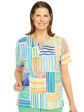 Alfred Dunner® Tropic Zone Patchwork Stripe Tee