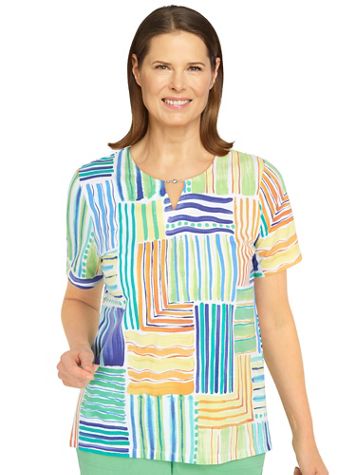 Alfred Dunner® Tropic Zone Patchwork Stripe Tee - Image 2 of 2