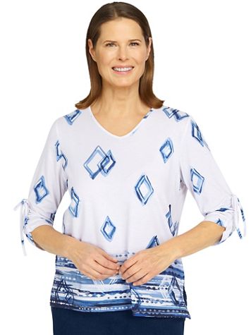 Alfred Dunner® Jean Pool Geo Border Top - Image 1 of 1