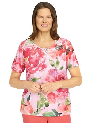 Alfred Dunner® Hot Flash Lace Neck Floral Tee - Image 2 of 2