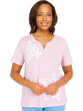 Alfred Dunner® Short and Sweet Butterfly Applique Split Neck Top