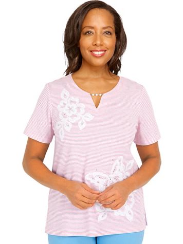 Alfred Dunner® Short and Sweet Butterfly Applique Split Neck Top - Image 2 of 2